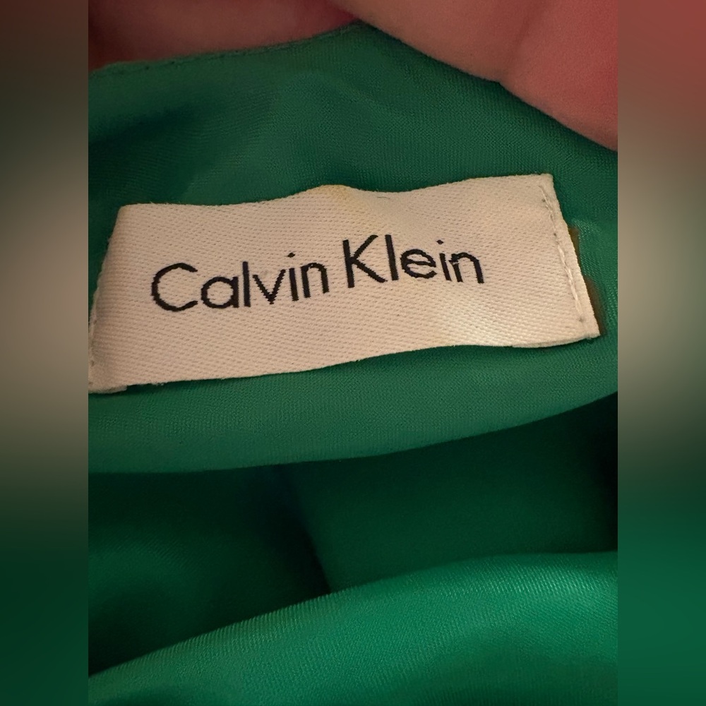 Calvin Klein Green Pleated V Neck Cocktail Dress Small Medium - Picture 4 of 8